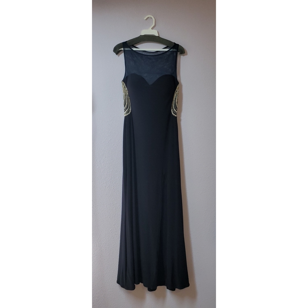 Simple Elegant Navy Blue Caché Floor Length Dress